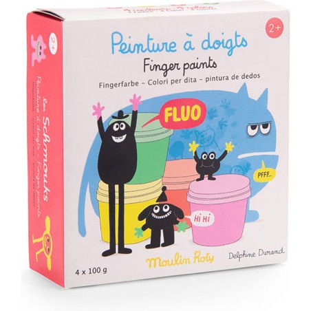4 pots de peinture à doigts fluo Les Schmouks - Moulin Roty