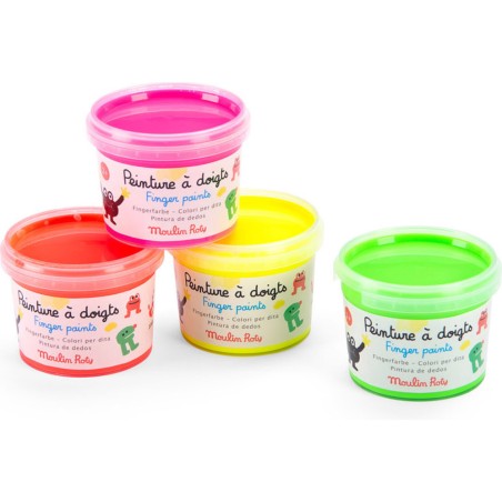 4 pots de peinture à doigts fluo Les Schmouks - Moulin Roty