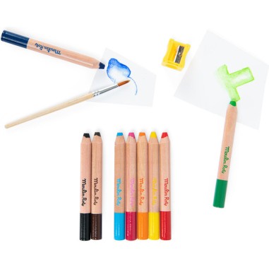 9 crayons de couleurs 3 en 1 Les Schmouks - Moulin Roty