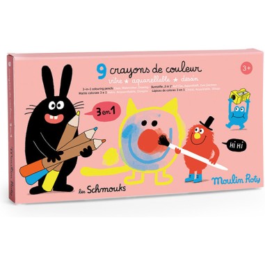 9 crayons de couleurs 3 en 1 Les Schmouks - Moulin Roty