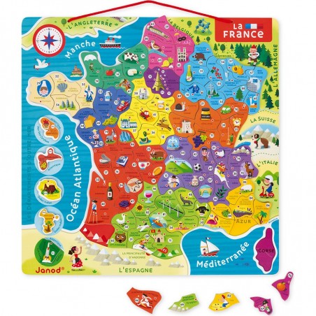 Puzzle carte de France magnétique Janod avec départements et régions