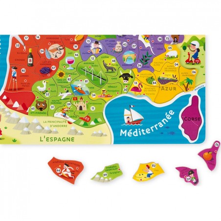 Puzzle carte de France magnétique Janod avec départements et régions