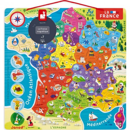 Puzzle carte de France magnétique Janod avec départements et régions
