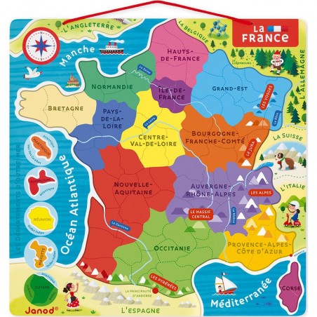 Puzzle carte de France magnétique Janod avec départements et régions