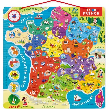 Puzzle carte de France magnétique Janod avec départements et régions