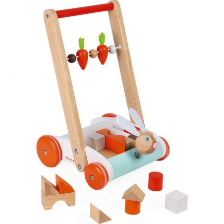Chariot en bois Janod Lapin avec 19 blocs de construction