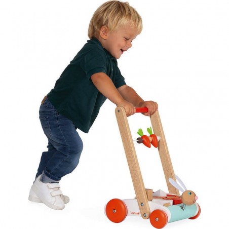 Chariot en bois Janod Lapin avec 19 blocs de construction