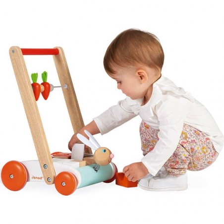 Chariot en bois Janod Lapin avec 19 blocs de construction