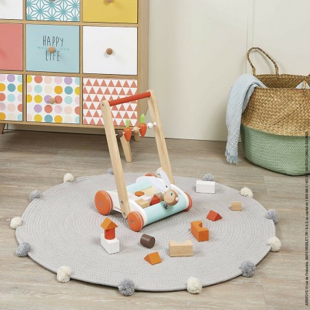 Chariot en bois Janod Lapin avec 19 blocs de construction