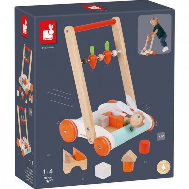 Chariot en bois Janod Lapin avec 19 blocs de construction