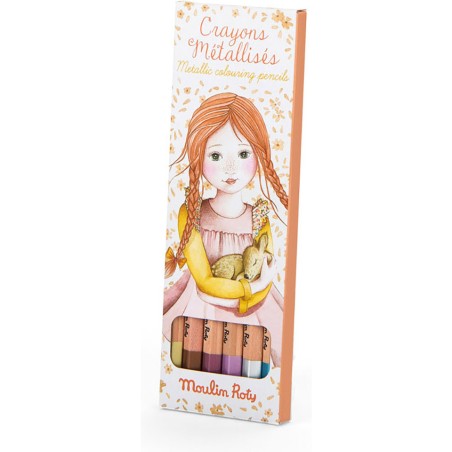 6 crayons métallisés Les Rosalies - Moulin Roty