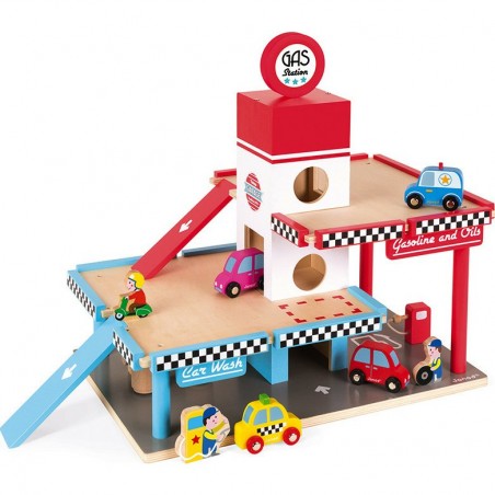 Garage jouet en bois enfant - station de lavage et station service