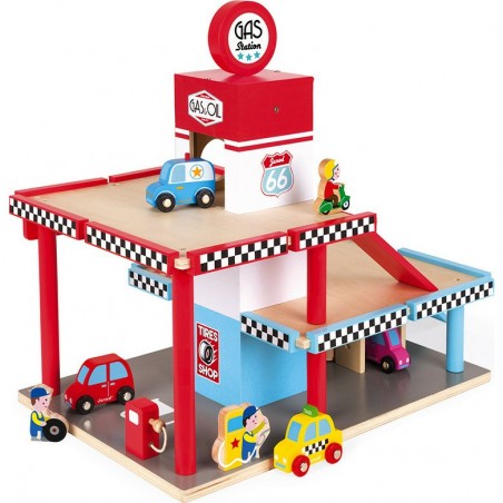 Garage en bois jouet : garage voitures- thème station essence