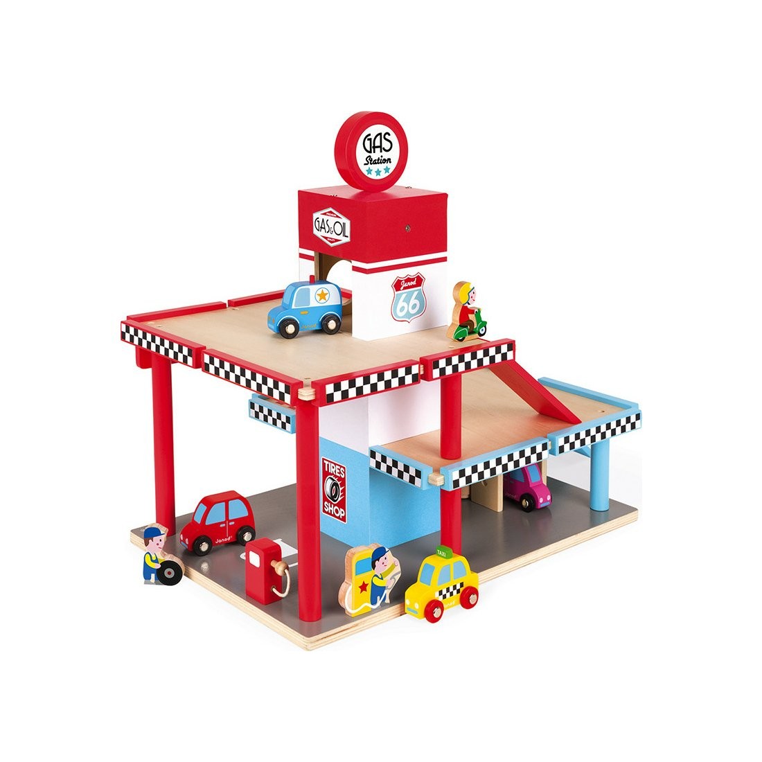 Garage jouet en bois enfant - station de lavage et station service Janod