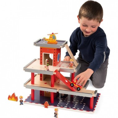 Jeux de POMPIERS, ses figurines et GARAGE en bois thème pompiers