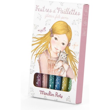 6 feutres à paillettes Les Rosalies - Moulin Roty