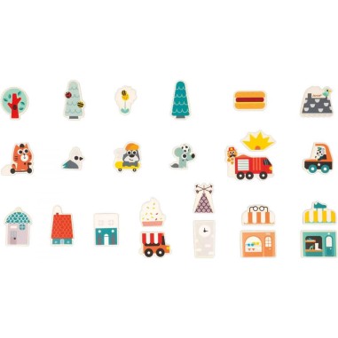 Jeu Magnets villes - 24 aimants bois pour tableau enfant 2 ans - Janod
