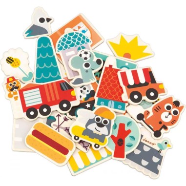 Jeu Magnets villes - 24 aimants bois pour tableau enfant 2 ans - Janod