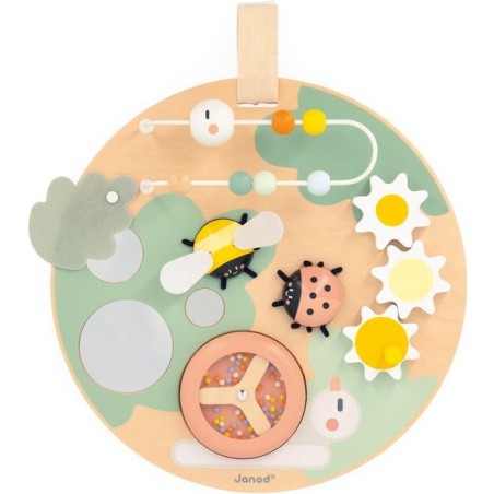 Panneau activités en bois bébé 12 mois, jouet éveil motricité - Janod