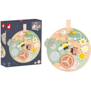 Panneau activités en bois bébé 12 mois, jouet éveil motricité - Janod