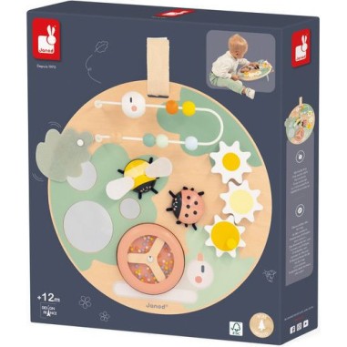 Panneau activités en bois bébé 12 mois, jouet éveil motricité - Janod