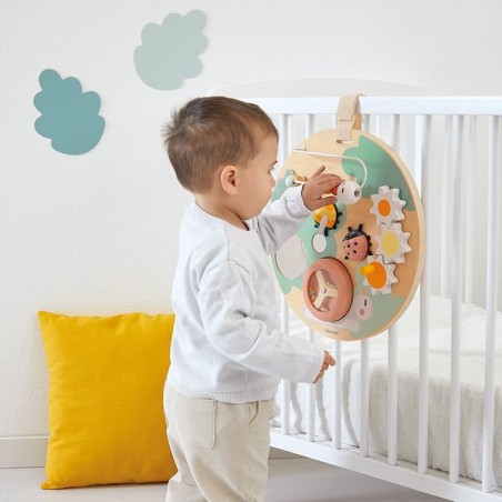Panneau activités en bois bébé 12 mois, jouet éveil motricité - Janod