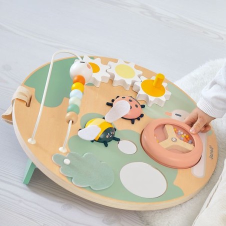 Panneau activités en bois bébé 12 mois, jouet éveil motricité - Janod