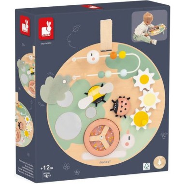 Panneau activités en bois bébé 12 mois, jouet éveil motricité - Janod