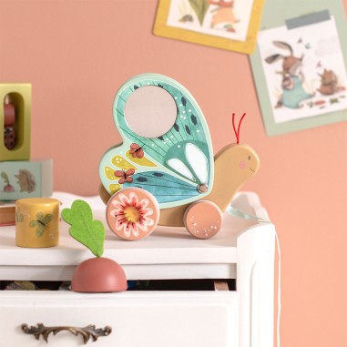 Papillon à tirer Trois petits lapins - Jouet en bois - Moulin Roty