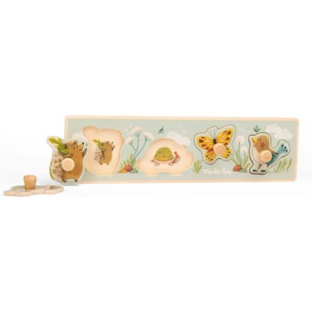Puzzle encastrable 4 animaux Trois petits lapins - Moulin Roty