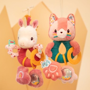 Peluche d activites licorne rose pour bebe des 3 mois Je decouvre 0 a 12 mois Lilliputiens