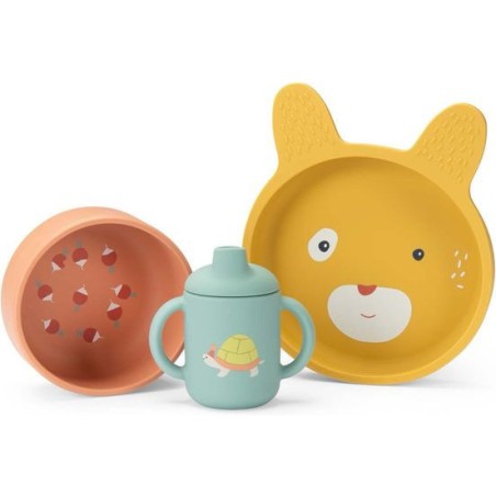 Set vaisselle silicone Trois Petits Lapins - Moulin Roty