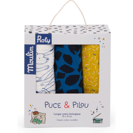 Set de 3 langes imprimés Puce & Pilou - Puce & Pilou - Moulin Roty