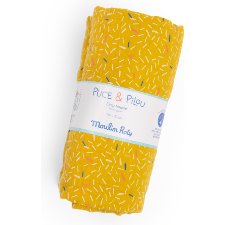 Drap housse jaune lit bébé - Puériculture - Puce & Pilou - Moulin Roty