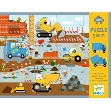 Puzzle Géant - Le chantier - 12pcs + 5pcs - Djeco