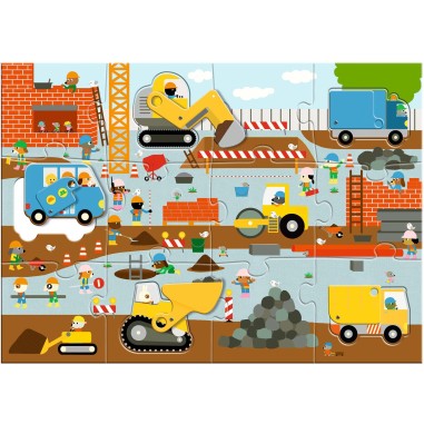 Puzzle Géant - Le chantier - 12pcs + 5pcs - Djeco