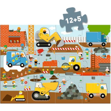 Puzzle Géant - Le chantier - 12pcs + 5pcs - Djeco