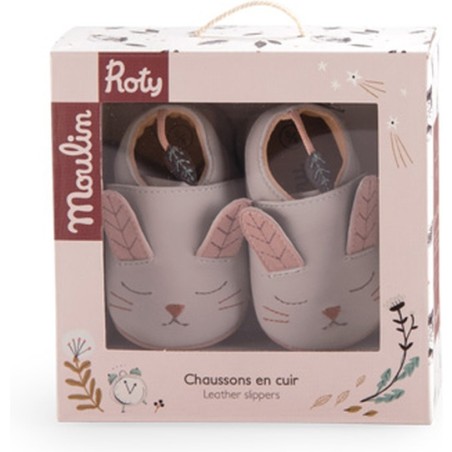 Chaussons cuir lapin gris Après la pluie 18/24 m - Moulin Roty