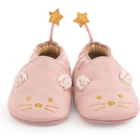 Chaussons cuir souris rose Il était une fois 18/24 m - Moulin Roty