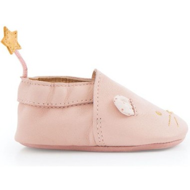 Chaussons cuir souris rose Il était une fois 18/24 m - Moulin Roty