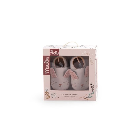 Chaussons cuir lapin gris Après la pluie 12/18 m - Moulin Roty