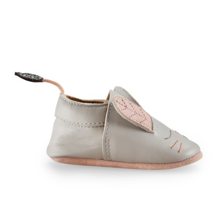 Chaussons cuir lapin gris Après la pluie 12/18 m - Moulin Roty