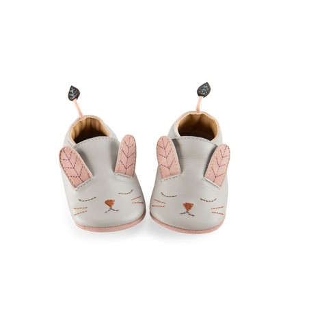 Chaussons cuir lapin gris Après la pluie 12/18 m - Moulin Roty
