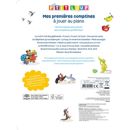 Mon livre piano - P'tit loup - Mes premieres comptines a jouer au piano - Auzou