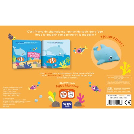 Mon premier livre de bain - Hugo le dauphin - valisette carton - Auzou