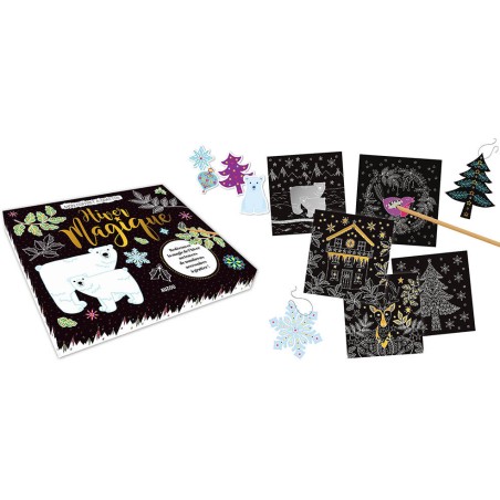 Mon coffret d'artiste - Mon coffret a gratter - Hiver magique - Auzou