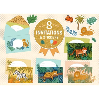 Invitations et stickers Animaux de la Jungle - Djeco