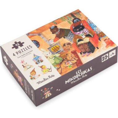 4 mini puzzles Une belle journée Les Minouchkas - Moulin Roty