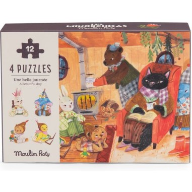 4 mini puzzles Une belle journée Les Minouchkas - Moulin Roty