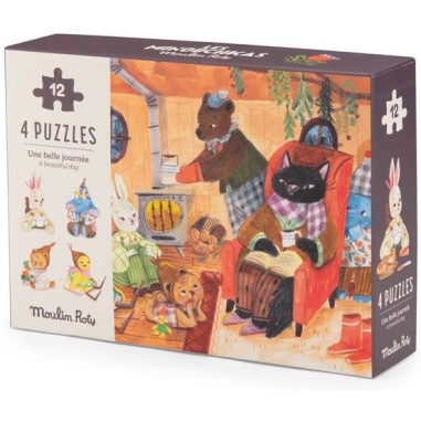 4 mini puzzles Une belle journée Les Minouchkas - Moulin Roty